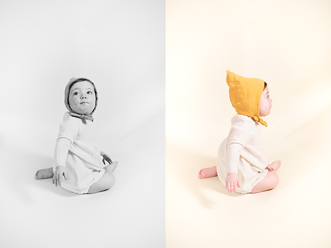 columbus baby photographer baby profile with cream dress and yellow hat