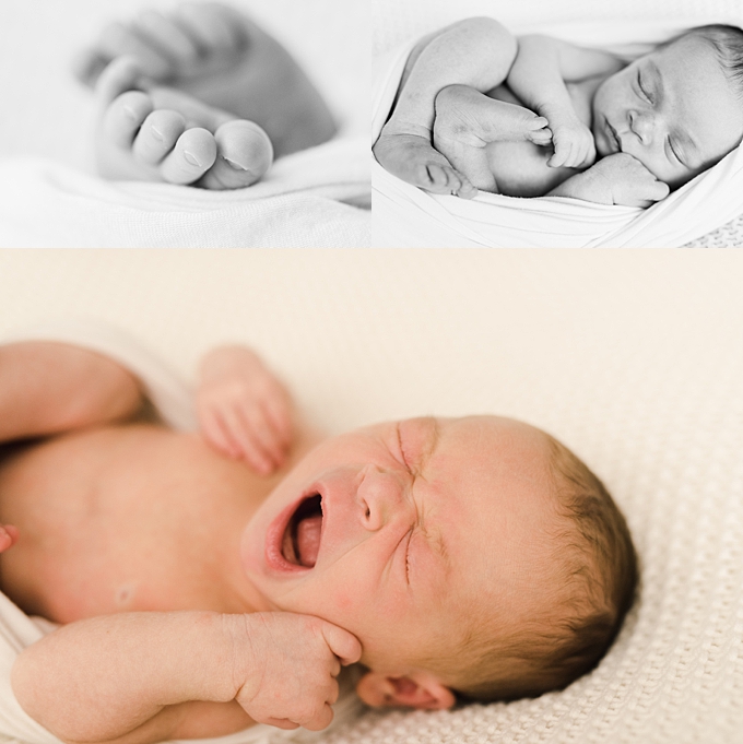newborn photography columbus ohio details in black and white of toes and baby yawning