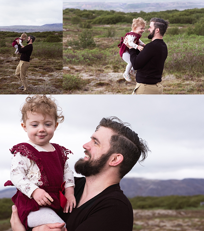 columbus family photographer in iceland dad and daughter laugh together