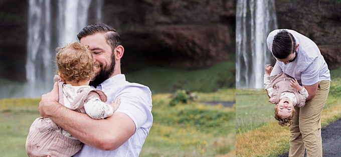 dad and daughter laugh in front of waterfall in iceland columbus ohio family photographer
