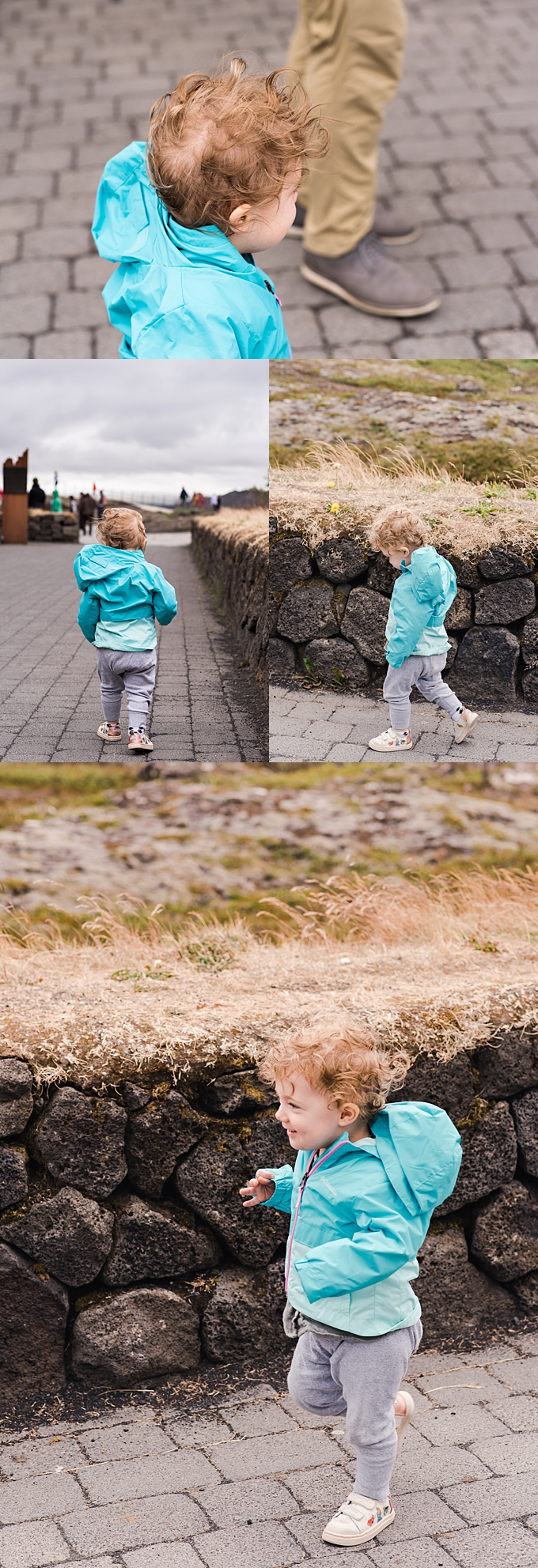 lifestyle family photography toddler runs around thingvellir national park 