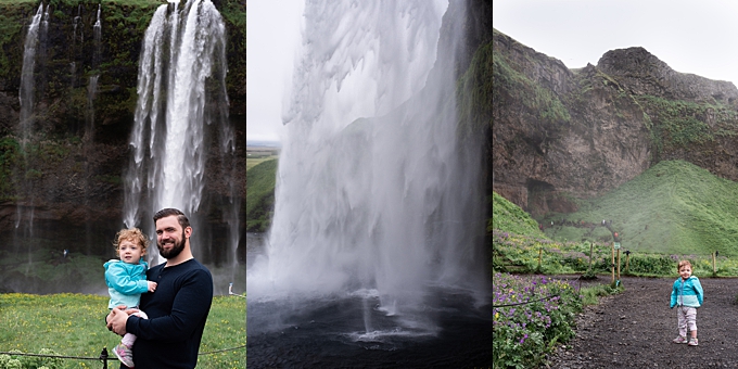 lifestyle family photography dad and daughter walk around seljalandsfoss waterfall 