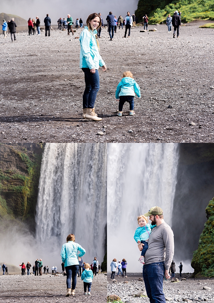 mom and daughter walk to selfoss on family vacation 