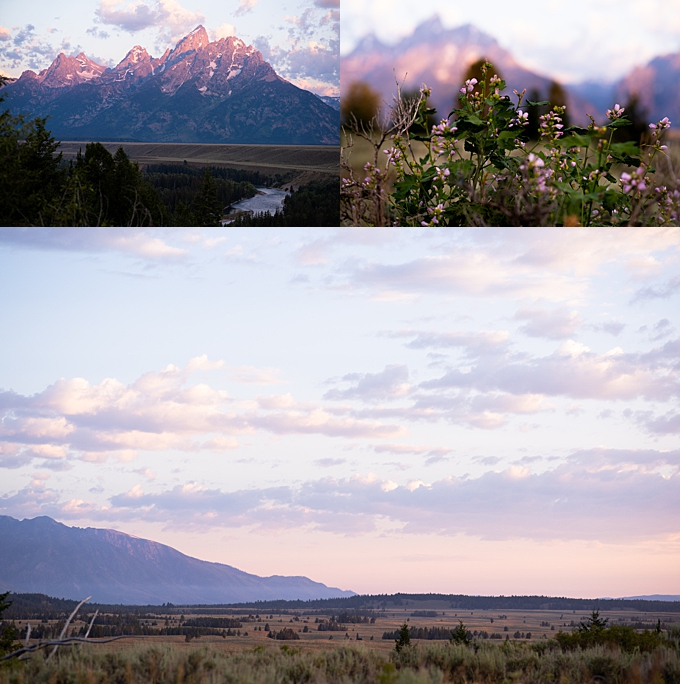 ohio photographer alpenglow on the grand tetons with pink clouds and yellow sunrise along the valey at grand teton national park