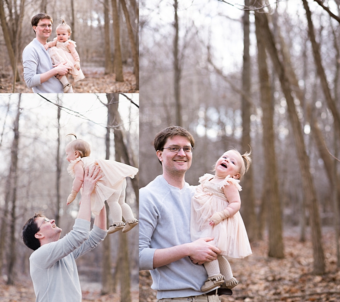 columbus family photographer dad tosses one year old giggling in the forest