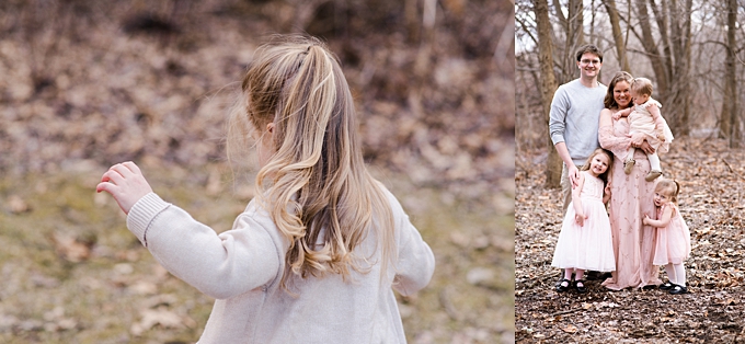 columbus family photographer family of five portrait in the forest and close up of child's hair