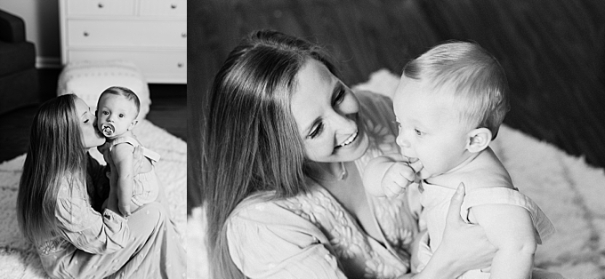 columbus ohio baby photographer black and white image mom kissing baby boy