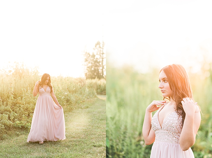 columbus senior portraits young lady walks in field as the sun sets