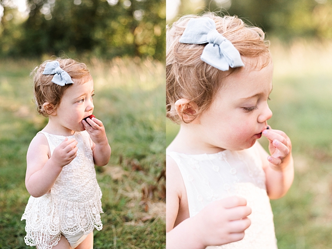 baby photography columbus ohio little girl eats berries at the end of the session