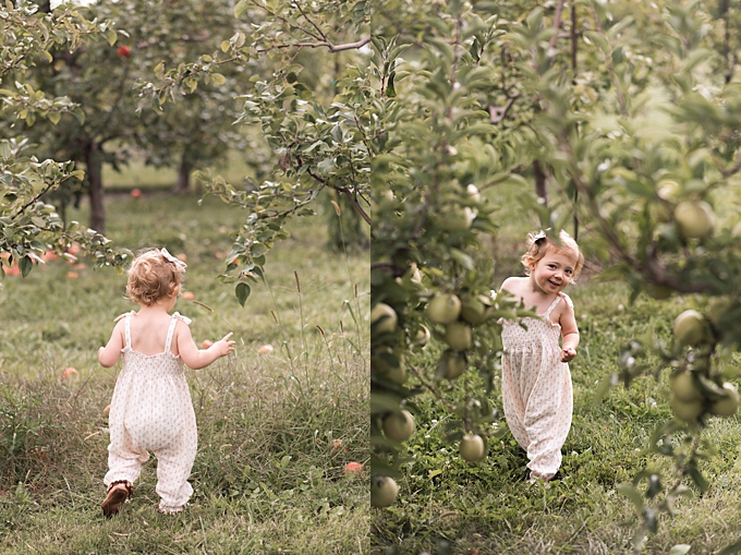 columbus baby photography little girl hides behind apple trees