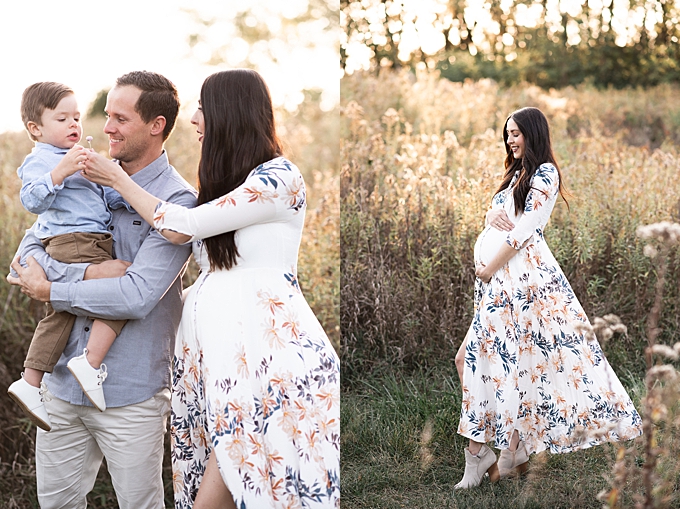 Maternity Photography Columbus OH growing family snuggles in the field at sunset