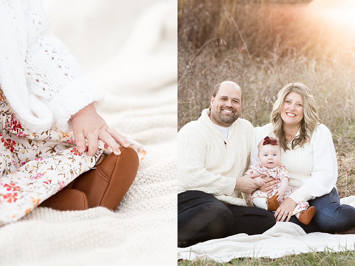 columbus lifestyle family photographer close ups of baby hand and family outside in in the field