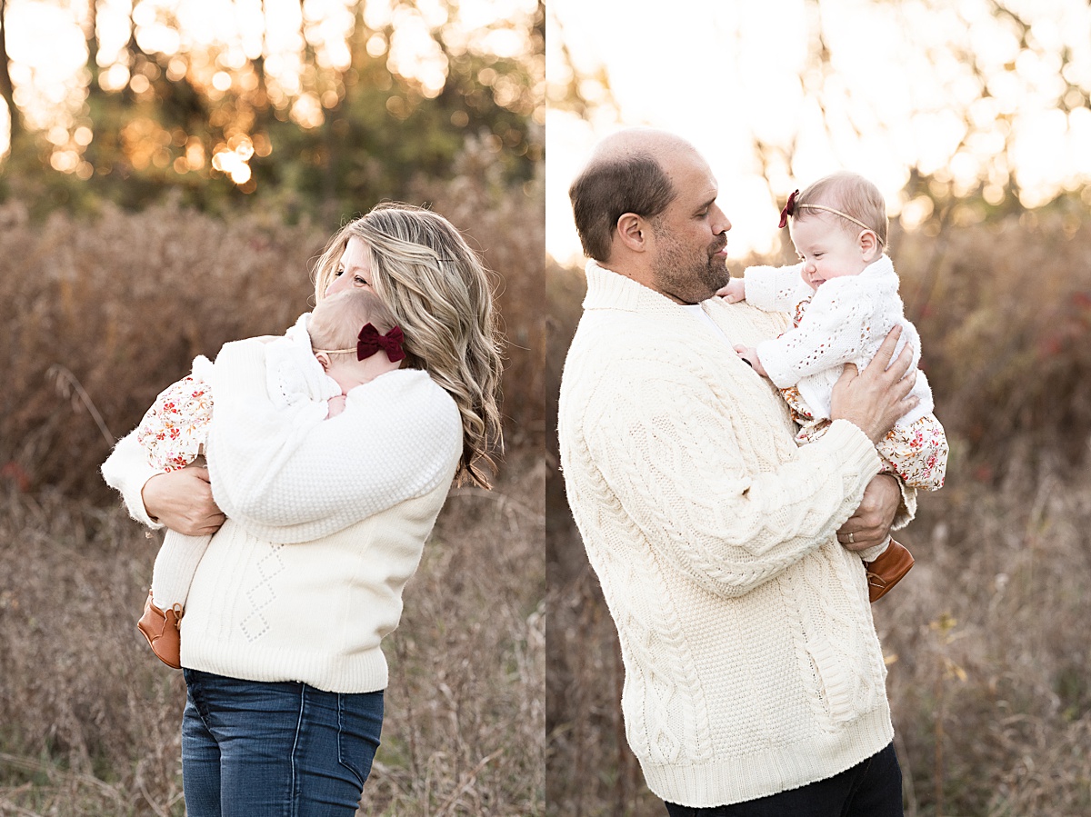 columbus lifestyle family photographer mom and dad snuggle six month old daughter