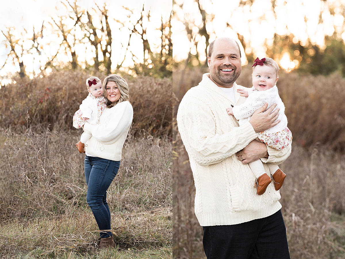 columbus lifestyle family photographer individual portraits with mom dad and daughter at sunset