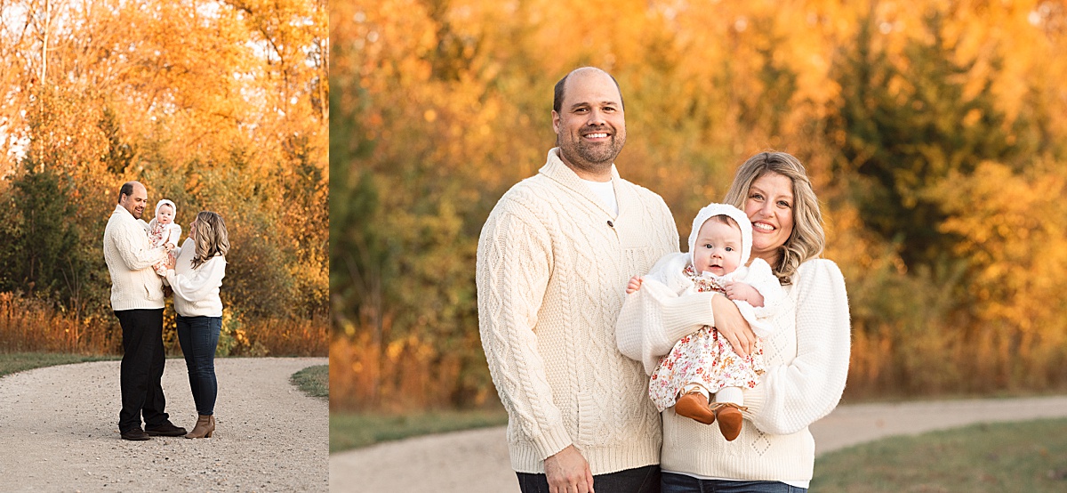 columbus lifestyle family photographer family walks down path with autumn leaves