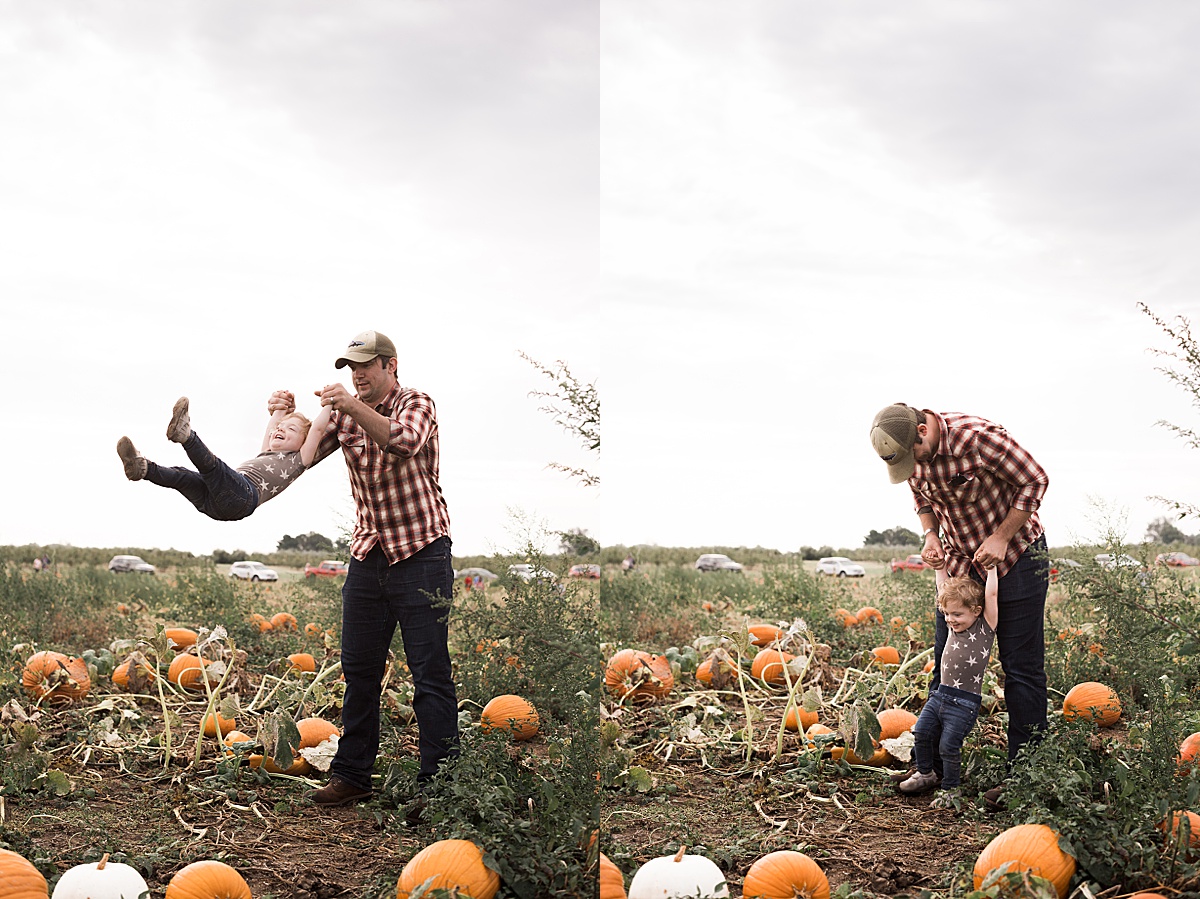 Columbus Lifestyle Family Photographer dad swings daughter in pumpkin patch