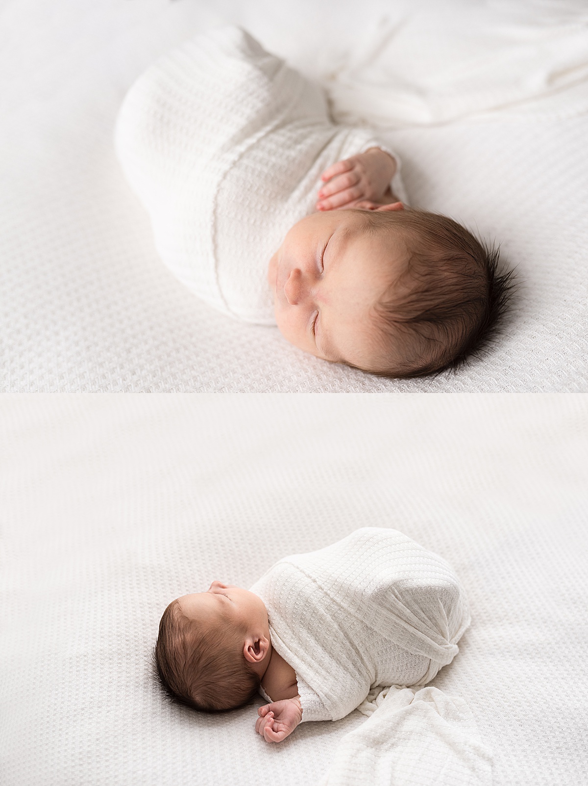 baby boy in white wrap and backdrop