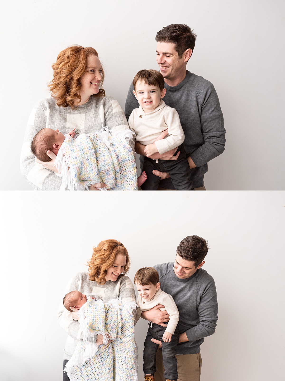 photography newborn in columbus new family of four laughs together