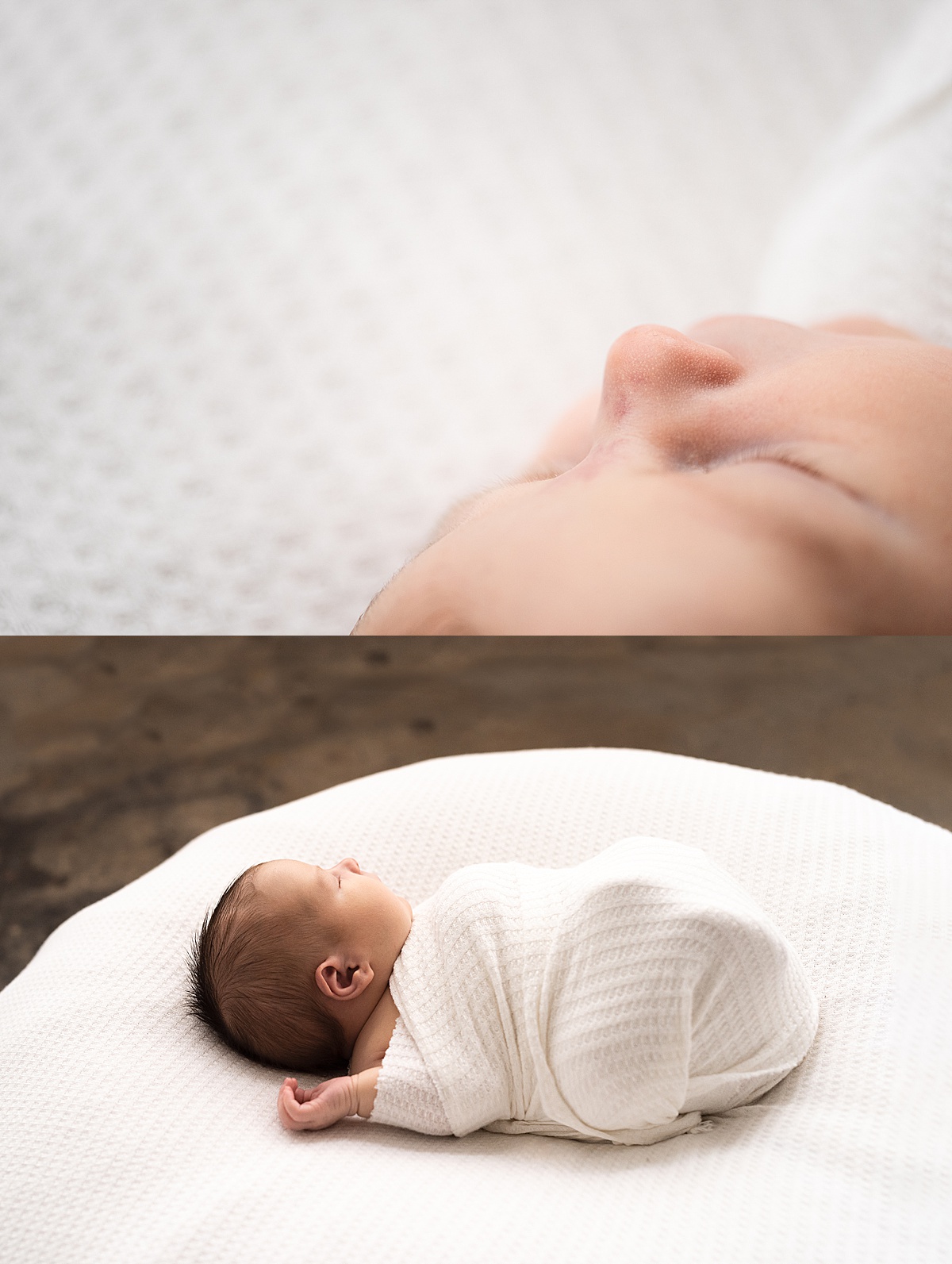photography newborn details of eyelashes and sleeping wrapped in ivory