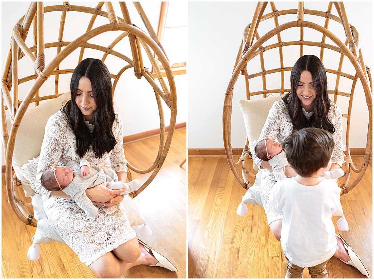 lifestyle newborn photography mom laughs with her children