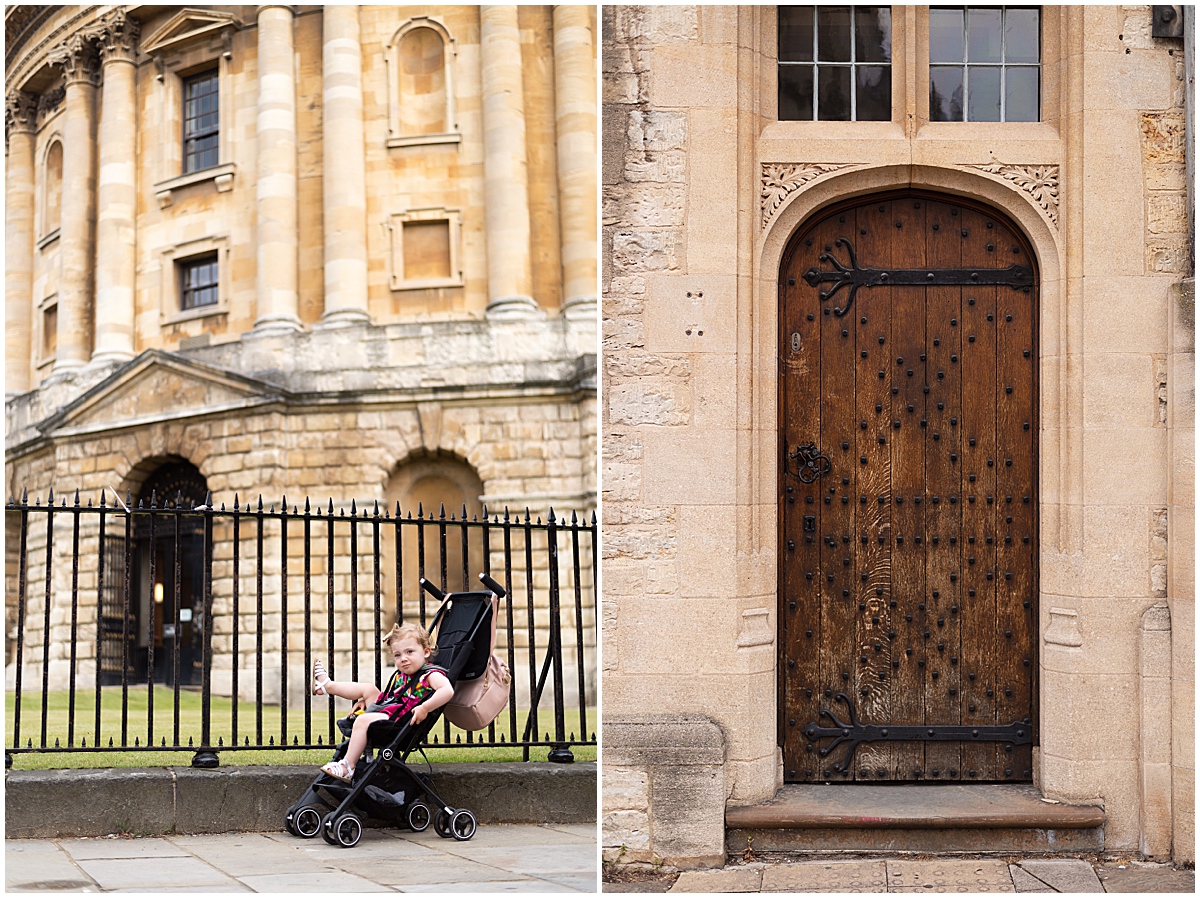 europe travel photographer ornate door and toddler sits by the radcliff camera 