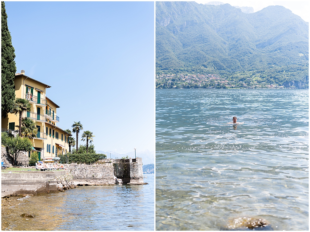 lifestyle travel photographer swimming in lake Como
