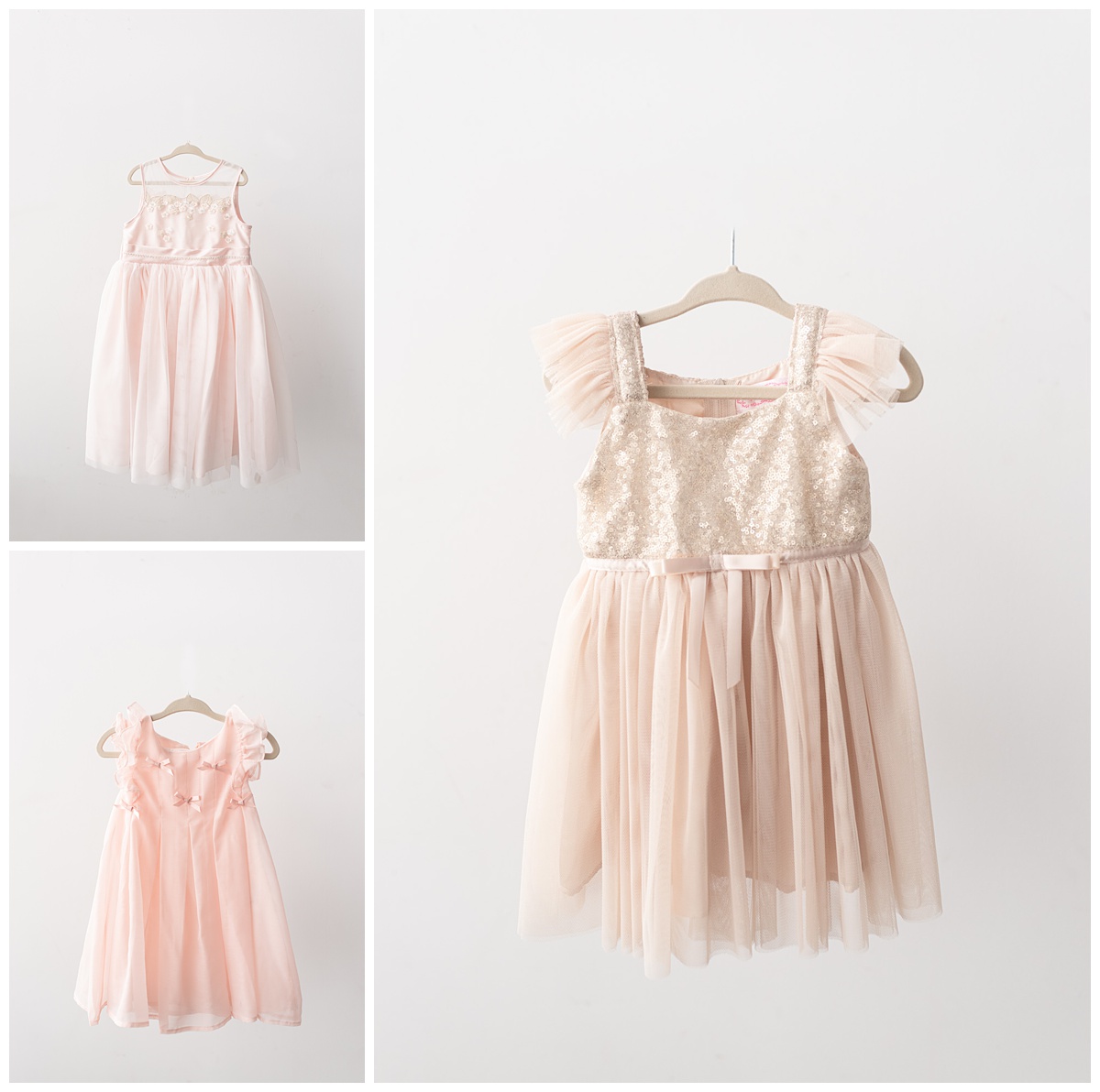 three pink and cream little girl dresses