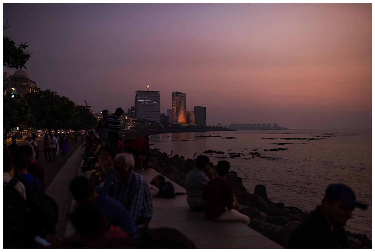 sunset at mumbai coastline and  nightlife