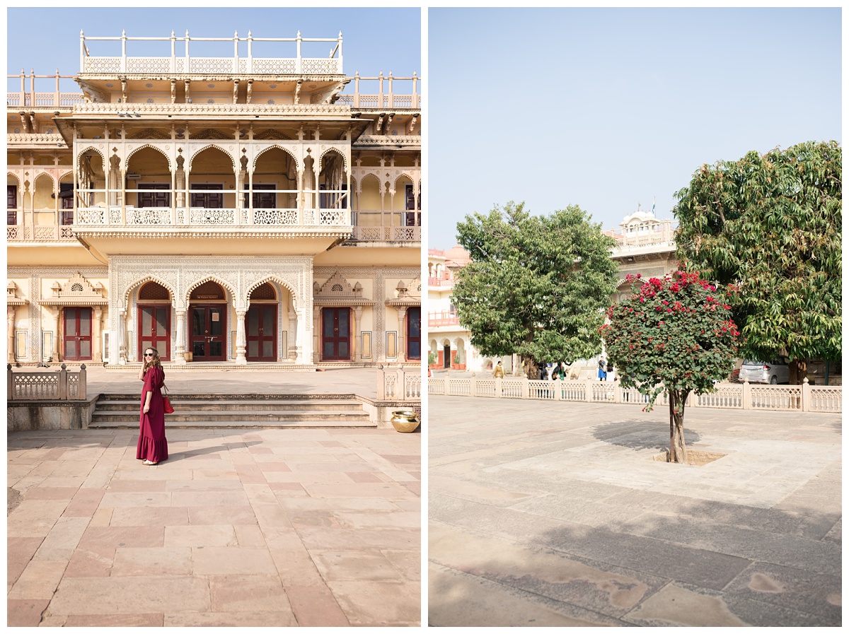 photographer dressed in red at city palace jaipur