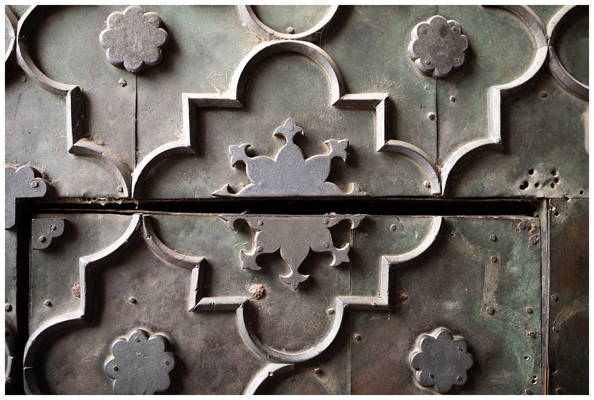 geometric pattern on iron doors