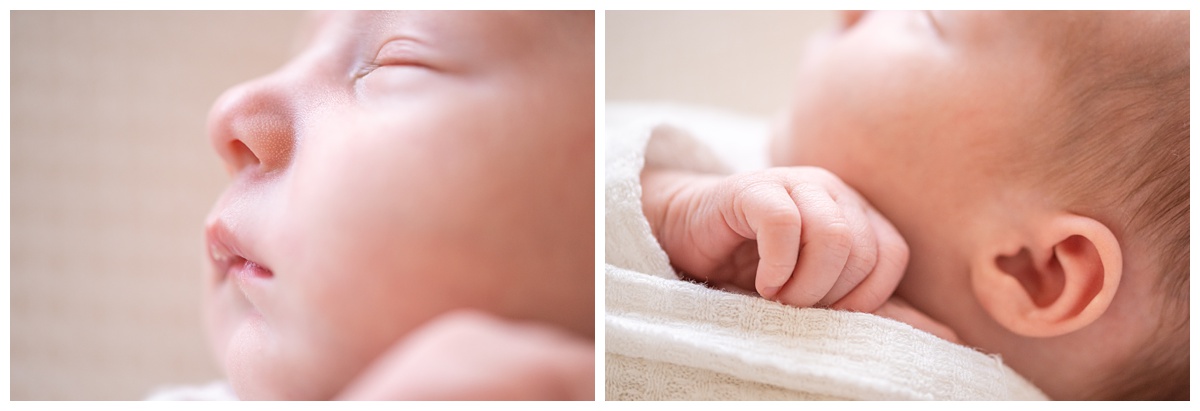 details of newborn nose, lips and fingers