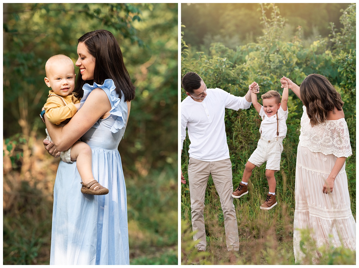 Top family Photographer Columbus Ohio moms play with toddler boys in field
