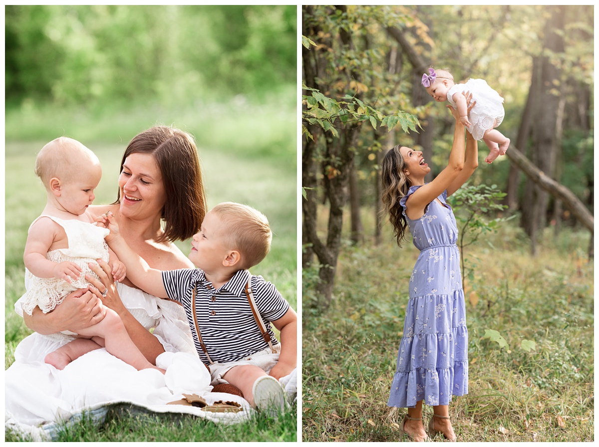 Top family Photographer Columbus Ohio moms play with children in field