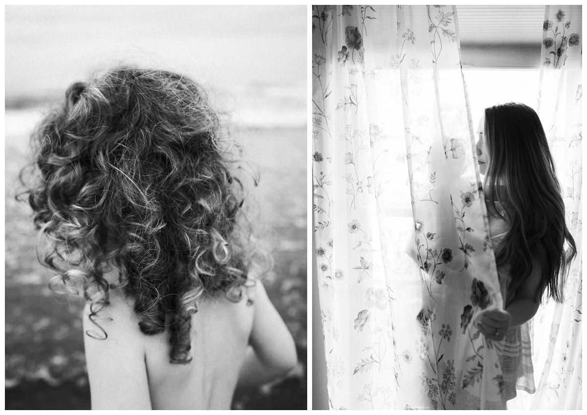 Columbus Lifestyle Newborn Photographer detail images of curly hair in black and white