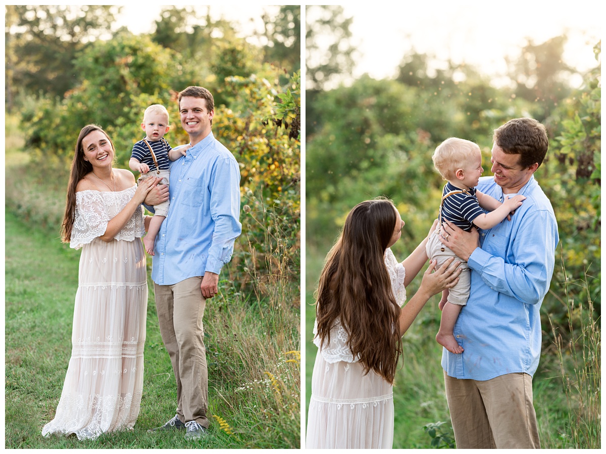 outdoor family session with mom, dad and one year old boy