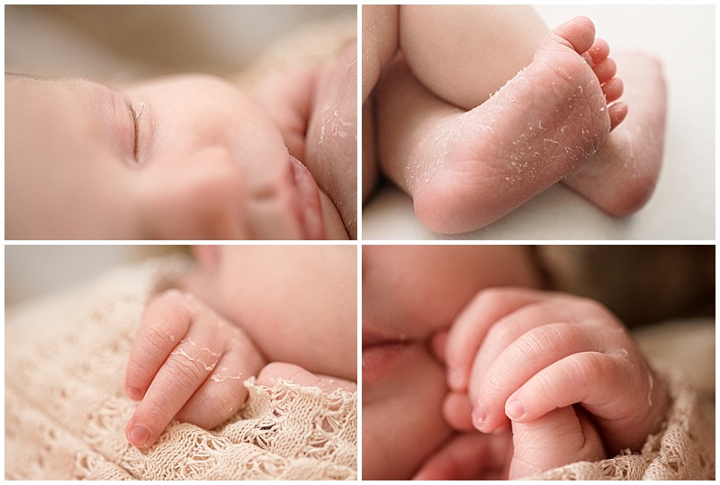 details of baby's eyelashes, fingers, and toes