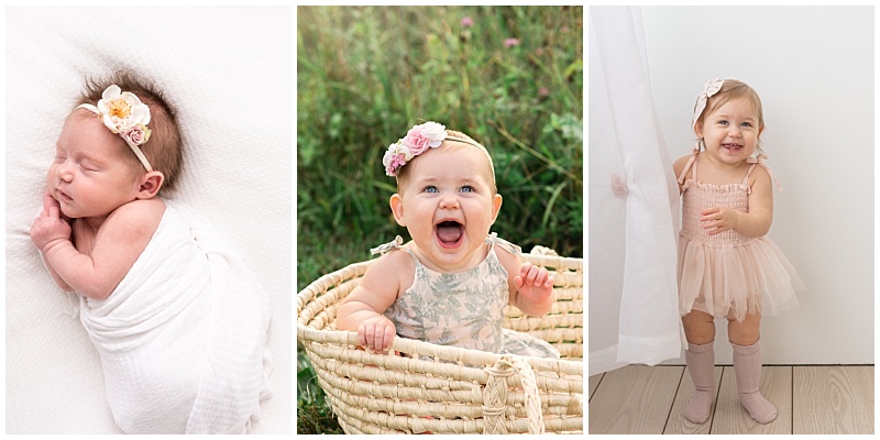 series showing newborn, six month, and first year photographing baby's first year